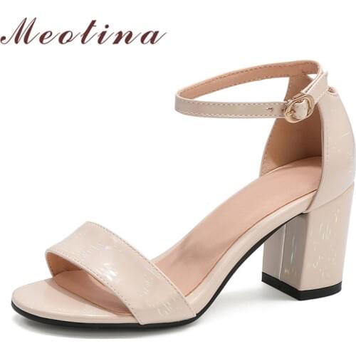 Meotina Ankle Strap Women Shoes High Heel Sandals Buckle Strap Square Heels Footwear Lady Summer Dress Sandals Pink Big Size 43