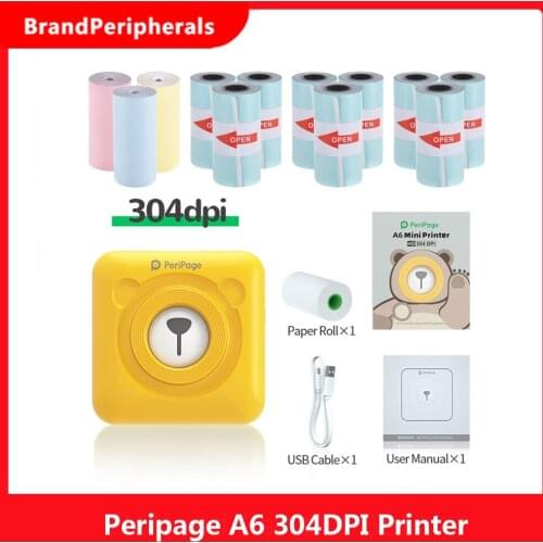 Peripage A6 304DPI Mini Photo Printer BT Pocket Photo Printer Marker with 13 rolls paper For Mobile phone Android and iOS