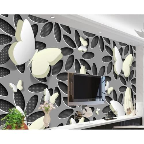 Beibehang mural Advanced Silk Wall Cloth Wallpaper 3D Butterfly Abstract Stereo Floral Fashion Background Wall papel de parede