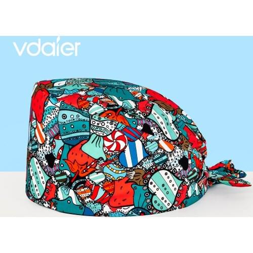 Wholesale scrub caps fashion cotton skull cartoon print hat adjustable work cap beauty salon nursing cap male surgical hat