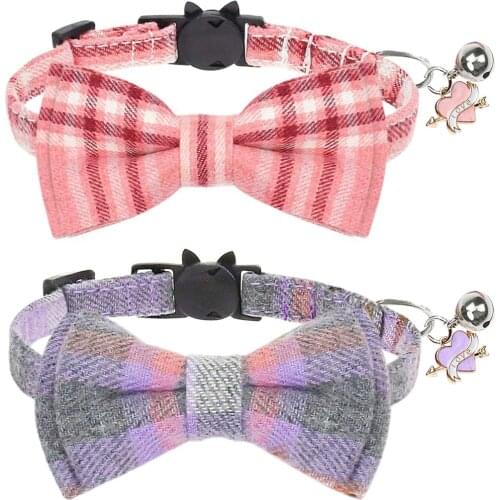 Cat Collar Breakaway with Cute Bow Tie and Bell Classic Elements Pattern Collar with Heart Pendan and Adjustable Safety Buckle