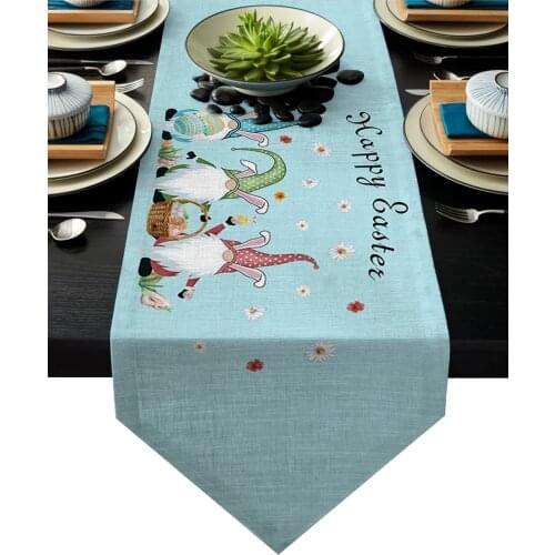 Easter DayS Egg Gnome Rabbit Blue Background Table Runner Household Hotel Wedding Dinner Party Table Decoration