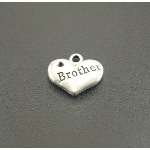 20pcs/lot Zinc Alloy Silver Color Heart Black Brother Pendant Family Charms Metal Bracelet Necklace Jewelry Findings A574
