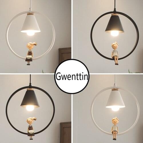 Iron Ring Boy Girl Pendant Lights for Children Bedroom Hanging Lamp Home Decor Nordic Led Light Fixtures Loft Luminaire Kid Gift