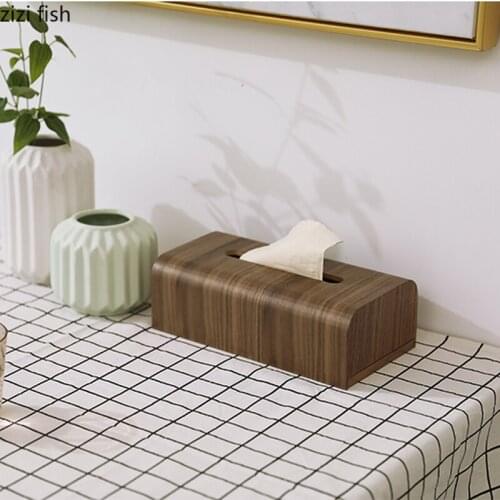 Northern Europe Rectangular Wooden Tissue Box Home Living Room Desktop Tissue Storage Box Paper Towel Holder Storage Appliances