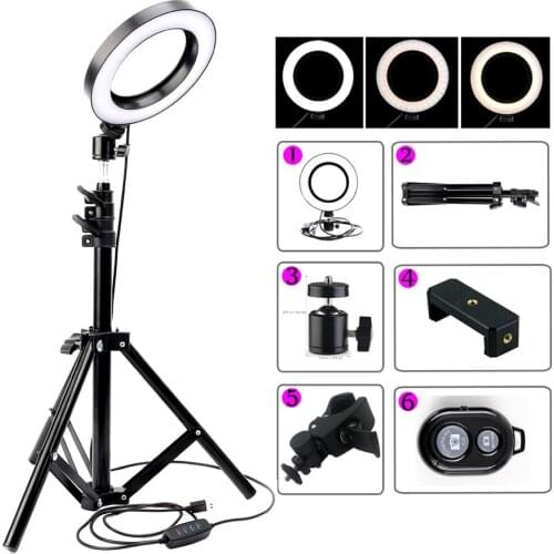 16cm LED Ring Light Photographic Selfie Ring Lighting 6 inch with Tripod Stand Fill Lamp for Phone Youtube Makeup Video Studio