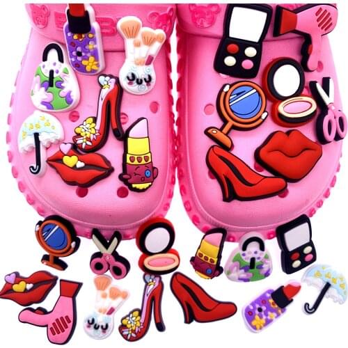1PCS Make Up Series Shoes Charms Barber Equipment PVC Croc JIBZ Accessories Wristband Hole Slipper Decoration Girl BB Party Gift