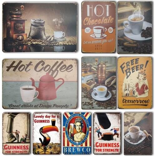 Guinness Beer Tin Sign Vintage Coffee Maker Metal Plaque Sign Retro Coffee Bar Wall Art Painting Personalized Kitchen Room Decor