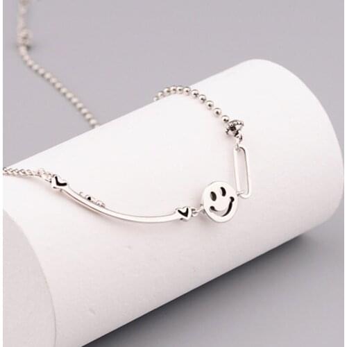 Mewanry 925 Sterling Silver Necklace for Women Elegant Party Smiley Clavicle Chain Thai Silver Couples Jewelry Birthday Gifts