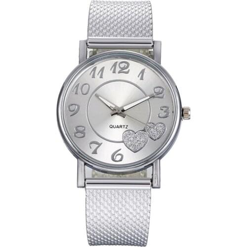 Vintage Watch Women Silver & Gold Mesh Love Heart Dial Wristwatches Fashion Casual Womens Quartz Watches