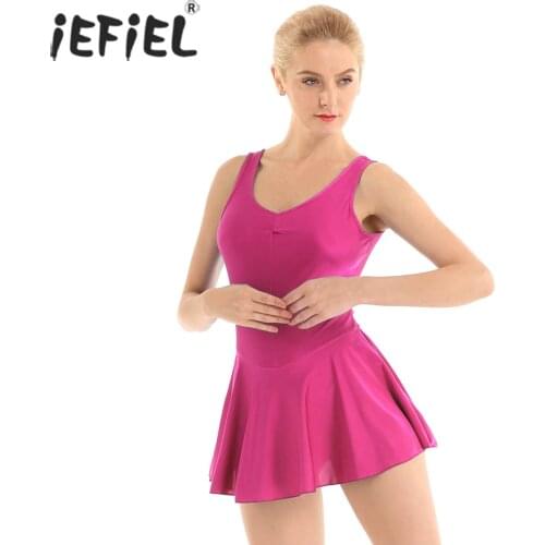 Womens Professional Dance Dress Ruched Built-in Gymnastics Leotard for Womens Lyrical Dancing Costumes Tutu Femme Dancewear