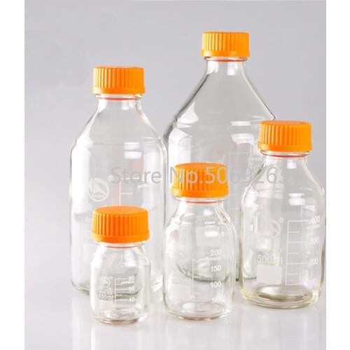 1pcs Capacity 100/250/500/1000/2000ml clear glass Reagent bottle With yellow screw cover,Medical Lab Chemistry Glassware