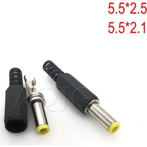 10Pcs 2.1 x 5.5 x 14/ 2.5 x 5.5 x 14 MM DC Power Male Plug Audio Adapter Outlet Socket Jack Yellow Head Plastic Handle Connector