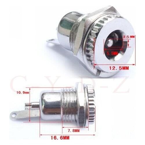 1000pcs High quality Copper 5.5mm x 2.5mm Female DC Socket JACK Power Plug Female Panel Mount connector adapter