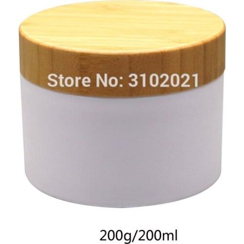 144pcs/lot 200g PP Cream Jar Pot with Bamboo Wooden Cover Lid DIY Empty Refillable Container Package Storage Bottle Makeup Tools