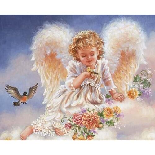 48*42cm Needlework 100% Accurate Printed DIY Cross Stitch Kit Embroidery Cross Wall Decor Listening Angel Birds Flowers Crafts