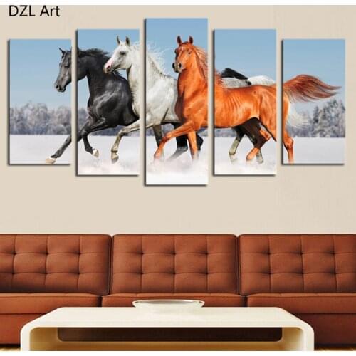 Unframed 5 panels Modern Horses Running On The Snow Art HD Picture Print On Canvas Painting Wall Picture For Home Decor
