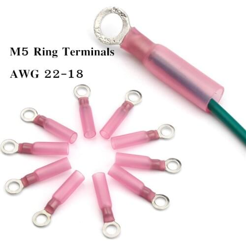 50PCS M5 0.5-1.5mm2 Ring Heat Shrink Wire Butt Connectors Electrical Wire Cable Terminals Waterproof Insulated Splice Terminals