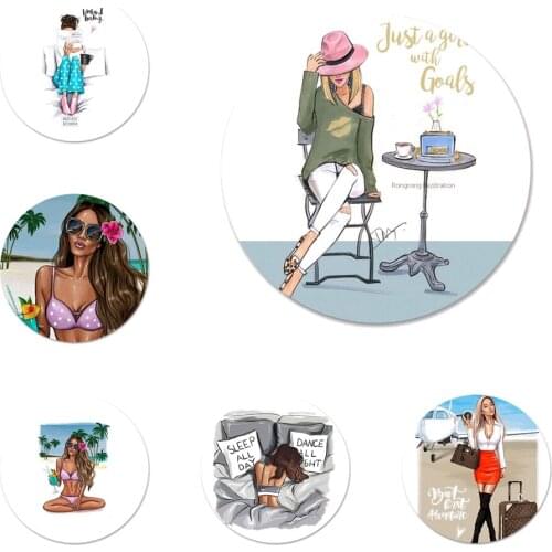58mm VOGUE Christmas Princess Girl boss coffee Icons Pins Badge Decoration Brooches Metal Badges For Backpack Decoration