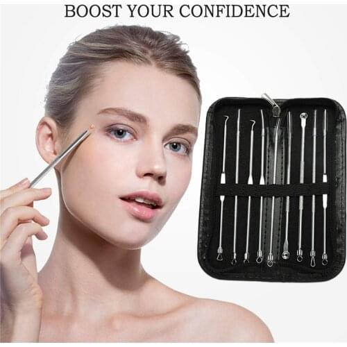9PCS BlackHead Remover Acne Needles Metal Spoon Facial Black Spot Pore Clean Extractor Set For Pimple Skin Face Care Beauty