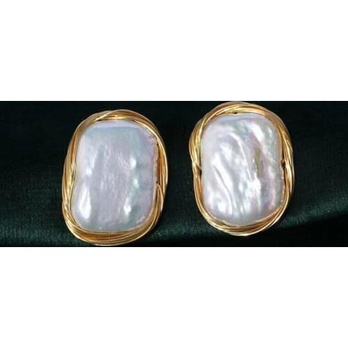 BaroqueOnly 18-24MM 100% Natural Baroque square Pearl stud earrings 925 sterling silver anti allergy earrings Jewelry EFC