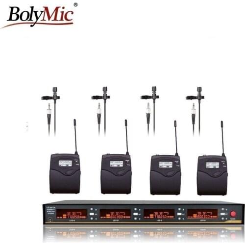 Bolymic Pro 4 Channels wireless microphone Lapel microphone UHF Wireless Microphone Lavalier