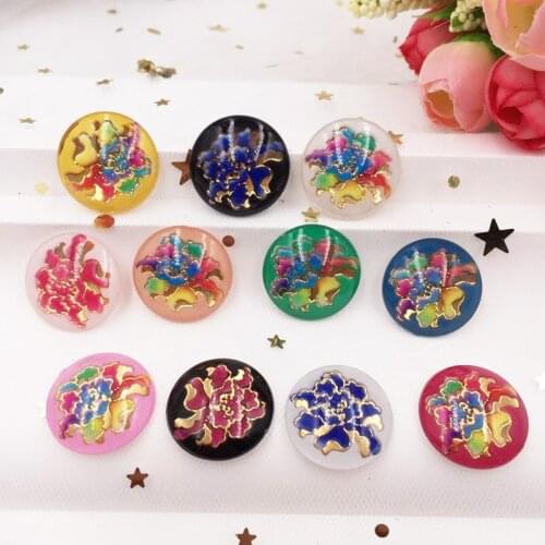 Shiny Mix 20pcs Resin 20mm Round Colorful Flower Flat Back Rhinestone Appliques DIY Wedding Scrapbook Ornaments Craft SF754*2