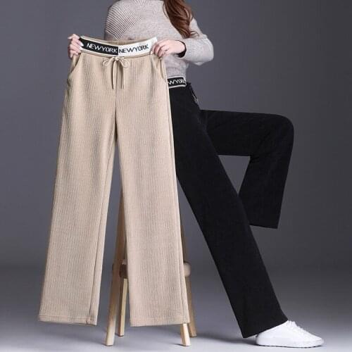 2021 Spring Autumn Khkai Corduroy Wide Leg Pants Women Baggy Oversize Palazzo Korean Fashion Black Trousers Female