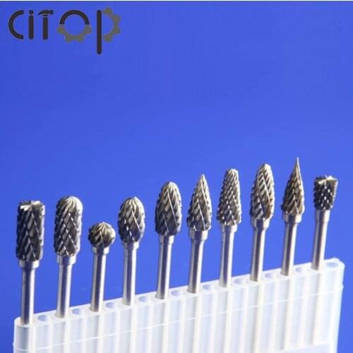 10pcs/lot 2.35*6mm Shank Tungsten Steel Solid Rotary Burrs Metalworking Rotary Files Cutting Head for Drilling Carving