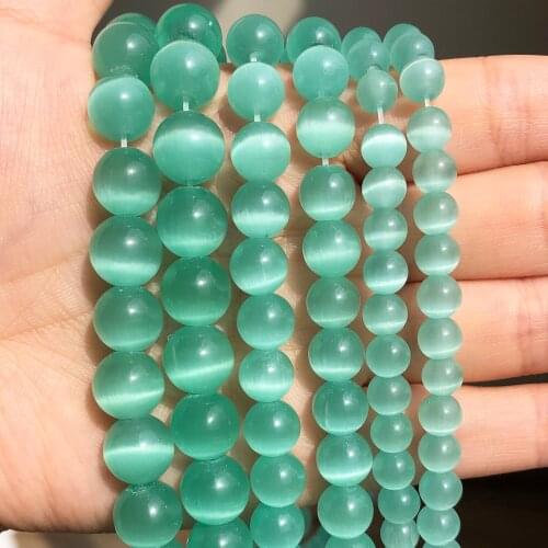 Mint Green Cat Eye Beads Natural Moon Stone Round Loose Glass Spacer Beads for Jewelry Making DIY Bracelet Necklace Accessories