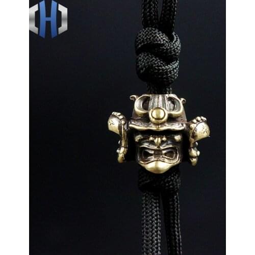 Paracord Beads Brass Warrior Pendant Pure Copper Vintage Japan Helmet DIY Decoration Small Tools Knife Beads