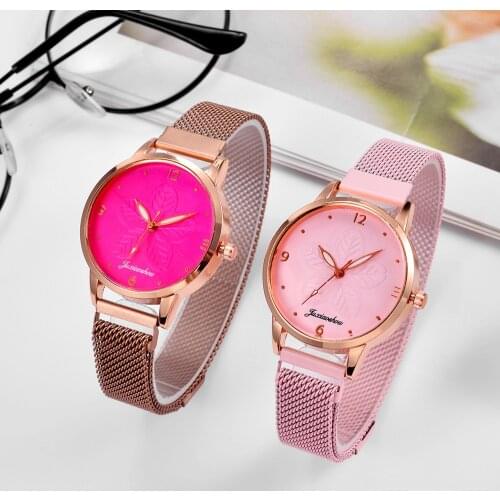 Luxury Rose Gold Women Magnet Buckle Watches Pink Fashion Flowers Elegant Ladies Wristwatches Female Magnetic Watch Clocks reloj