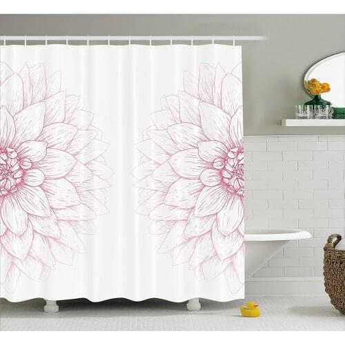 Dahlia Flower Decor Shower Curtain Simplistic Drawing of Bushy Sunflower Daisy Like Large Petals Image Bath Curtain For Bathroom