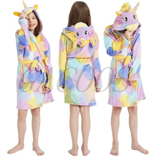 Childrens Flannel Unicorn Hooded Cute Bathrobe for Girl Pyjamas Kids Boys Towel Kids Bathrobes Towel Nightgown Kids Sleepwear