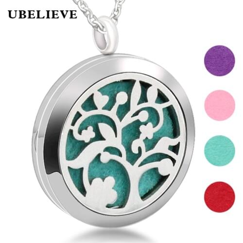 Hot Tree of Life Essential Oil Hollow Diffuser Locket Necklace Stainless Steel Aromatherapy Locket Jewelry Magnetic Scent Locket