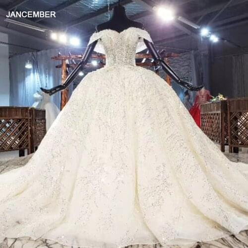 HTL1903 Ball-Gown Beaded Crystal Luxury Wedding Dress 2020 Short Sleeve Sweetheart Lace Up Back Off The Shoulder