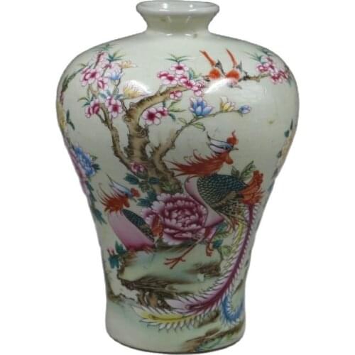 Chinese old porcelain vase Pink Flowers and Birds Rich Tumei Bottle