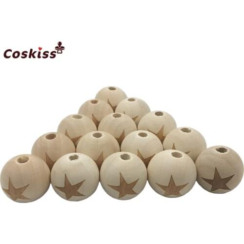 Round Necklace Wooden Beads Five-pointed Star Pattern Unfinished Baby Teether Wooden Teething Beads