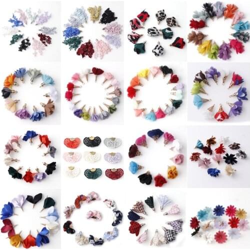 More Style Mix 10pcs/lot Lace Bow Silk Flower Charm Tassel For DIY Earring Necklace Jewelry Making Findings