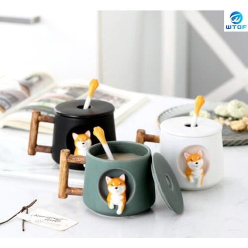 Mug with Lid Spoon Creative Cute Shiba Inu Personality Trend Ceramic Cup Home Couple Coffee Teacup