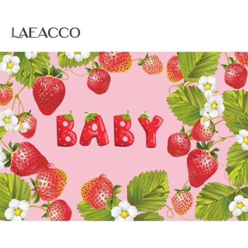 Laeacco Pink Strawberry Fruit Baby Newborn Birthday Party Portrait Photocall Photo Background Photographic Backdrop Photostudio
