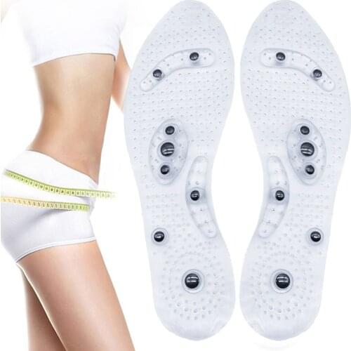 Unisex Magnetic Therapy Massage Insoles Foot Acupressure Shoe Pads Therapy Slimming Insoles for Weight Loss Transparent