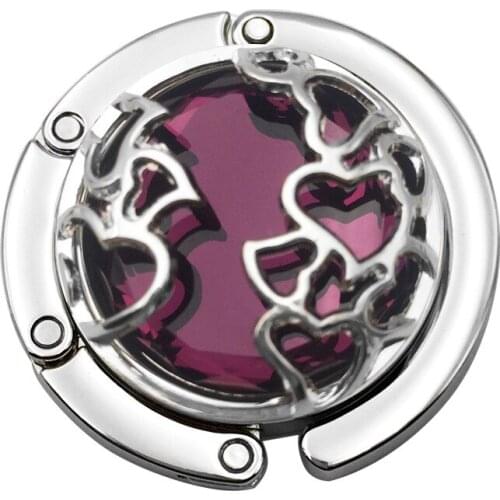 30PCS / LOT Metal crystal heart-shaped mesh bag hook table hook fashion creative folding bag buckle hooks desk bag hook