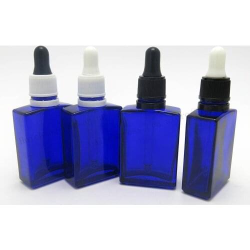 Refillable Empty 30ML Cobalt Blue Flat Square Bottles E Liquid Glass Tamper Evident Containers 200pcs