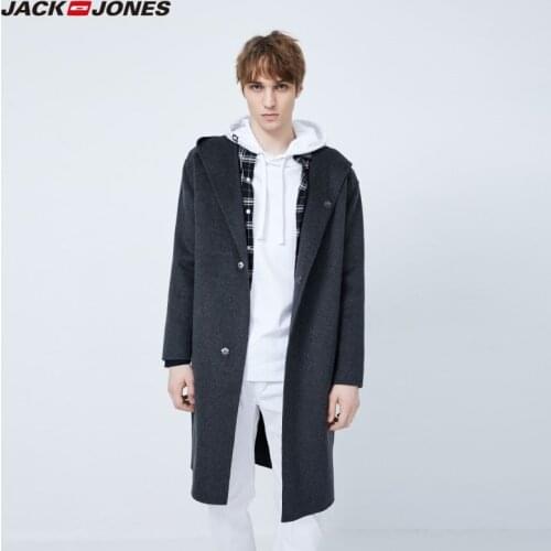 JackJones Autumn&Winter Mens Hooded Casual Loose Fit Mid-length Woolen Overcoat | 219427511