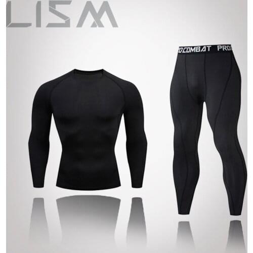 Men Compression Set MMA Long Sleeve T-Shirt Mens Tight Pants Fitness Bodybuilding Clothes Skull Top Rashguard Sport Suit Men