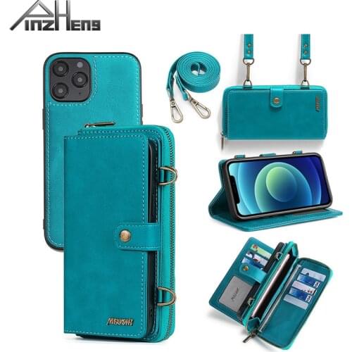 PINZHENG Mobile Phone Leather Case Suitable For iPhone 11 12 Pro Max Multi-function Protective Case Wallet Phone Back Cover Card