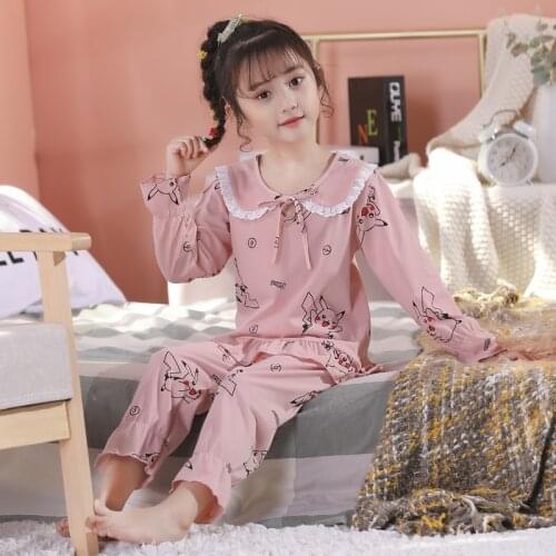 Girl Pajama Set Kids Home Cloth Girls Pyjamas Cotton Long Sleeve Lace Cute For Children Princess Sleepwear Cute Nightwear