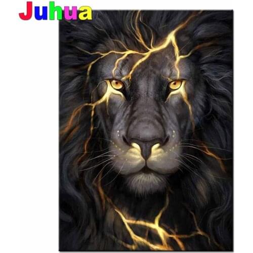 Full Square Round Diamond Embroidery 5d Diy Diamond Painting Craft Decorated Living Room Good Gift Black Lion Animal Home Decor