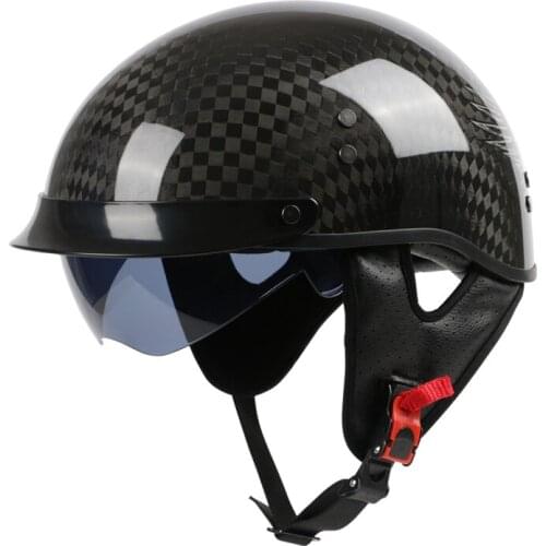 Genuine 100% Carbon Fiber Half Face Helmet DOT Approved Light Weight Moto Open Helmet with Inner Lens for Men Women Cascos